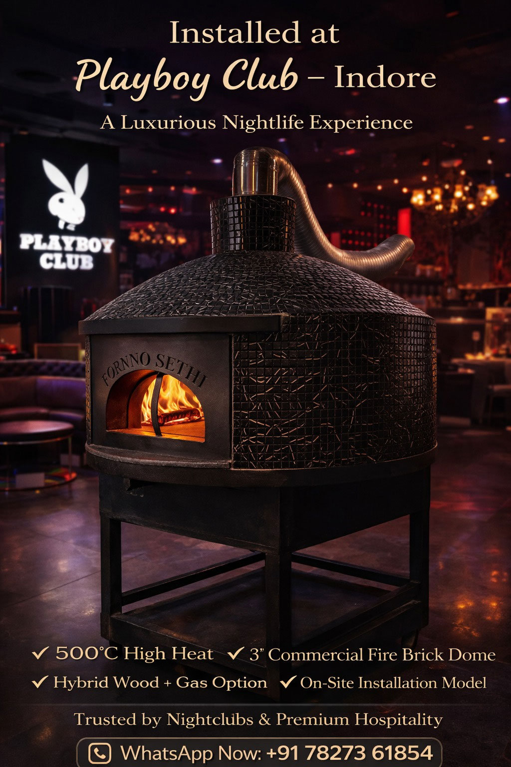 Luxury brick pizza oven installed at Playboy club in indore