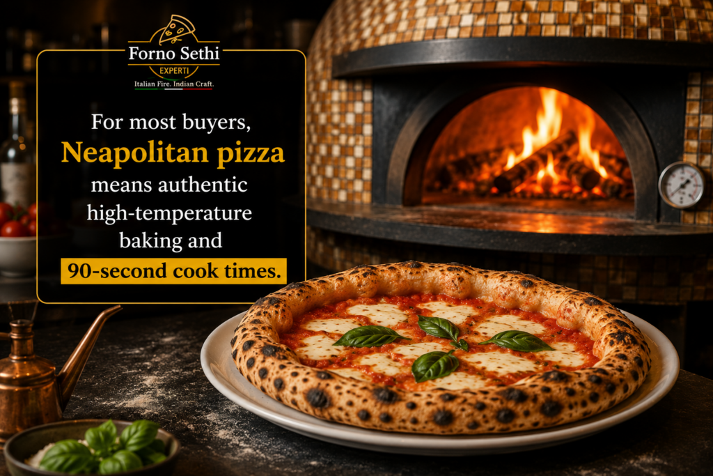 neopolitan pizza oven means authentic, 90 seconds cooking time and 450-500 degree temp
